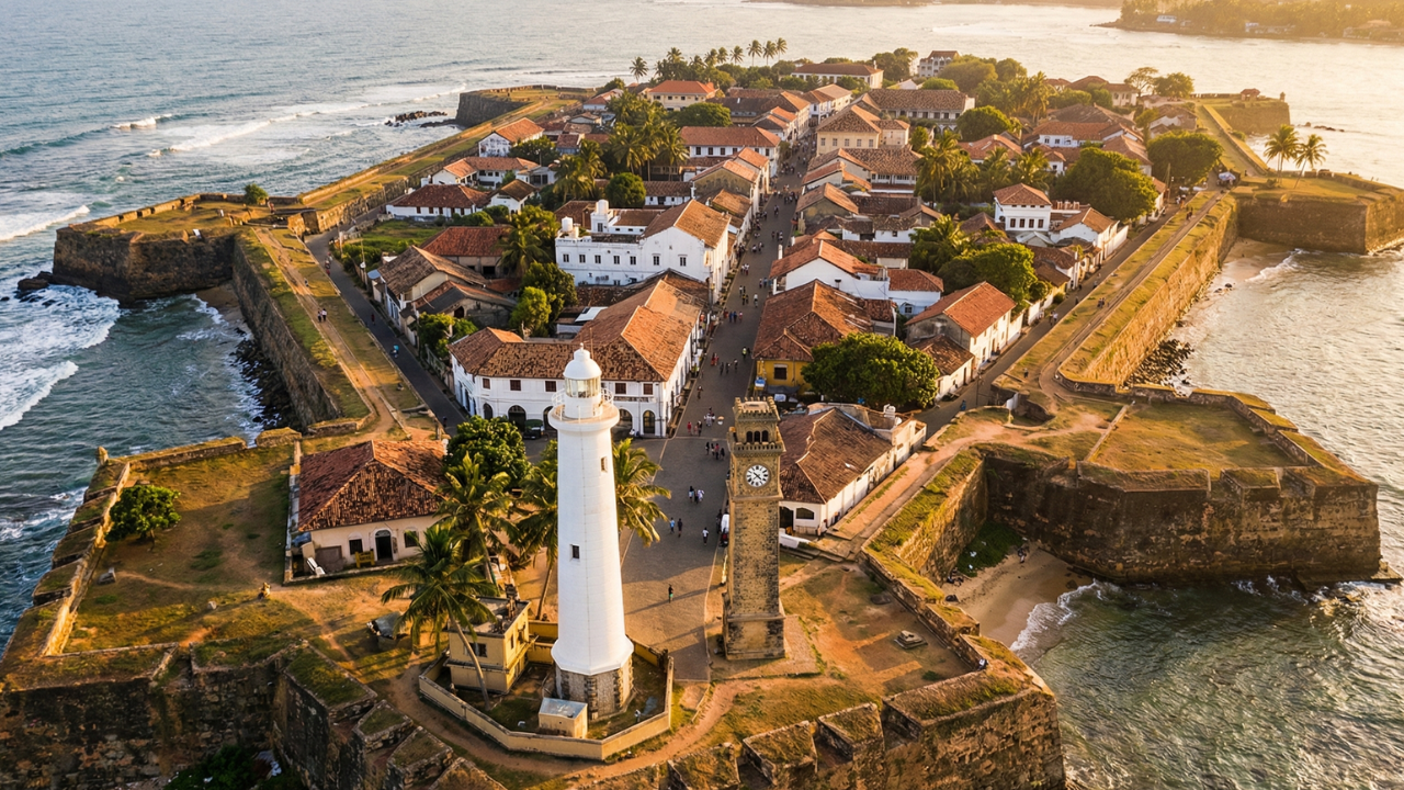 Historic ramparts and coastal architecture at Galle Fort, Sri Lanka